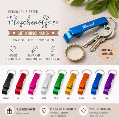 Flaschenöffner personalisiert 2 in 1 Dosenöffner als Schlüsselanhänger mit Gravur Geschenk Geschenkidee in verschiedenen Farben Aluminium