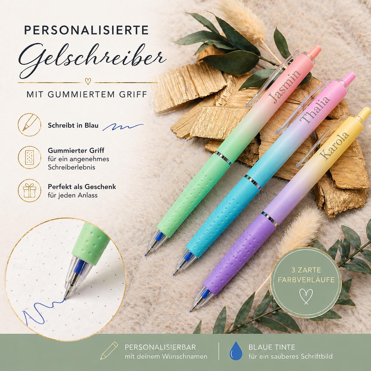 Gelschreiber personalisiert zarter Farbverlauf gummierter Griff mit Gravur Kuli Stift Gastgeschenk Geschenk