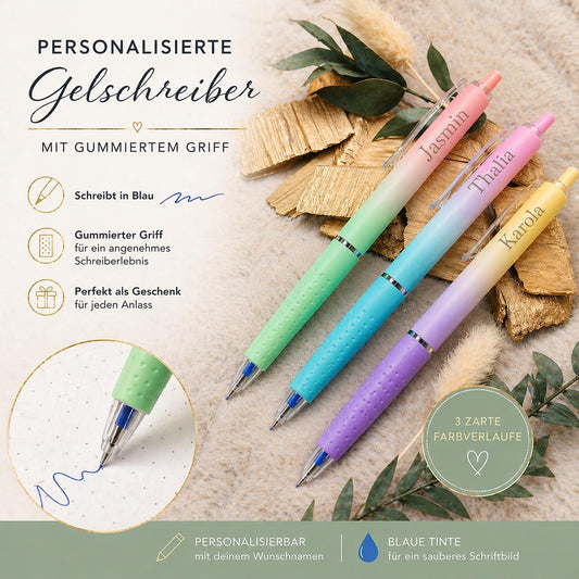 Gelschreiber personalisiert zarter Farbverlauf gummierter Griff mit Gravur Kuli Stift Gastgeschenk Geschenk
