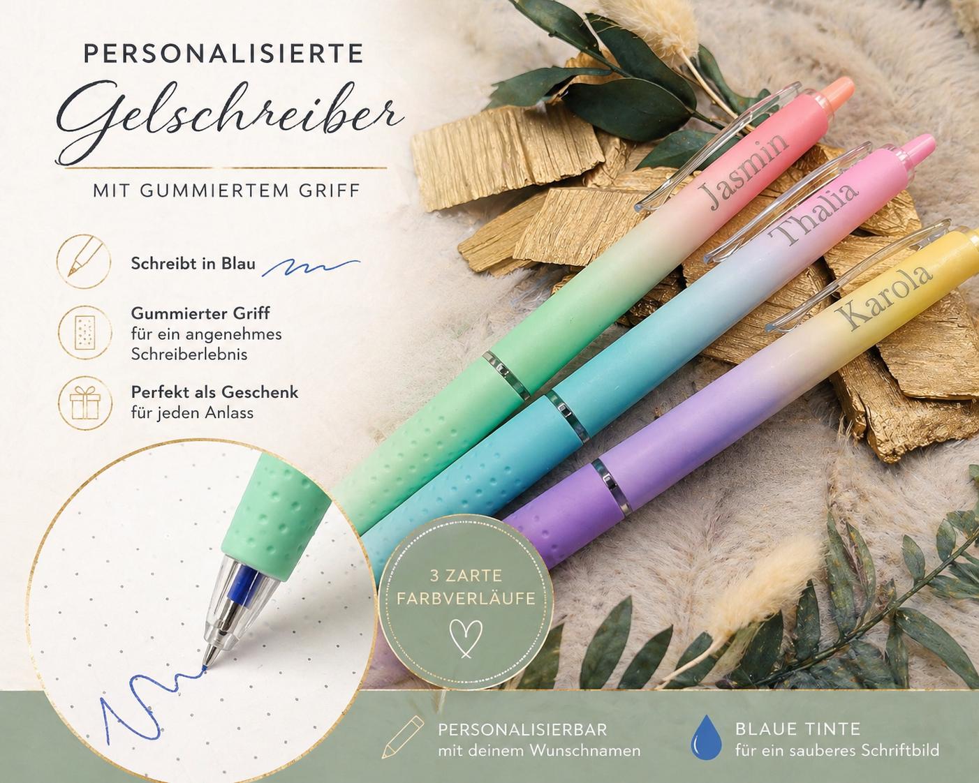 Gelschreiber personalisiert zarter Farbverlauf gummierter Griff mit Gravur Kuli Stift Gastgeschenk Geschenk