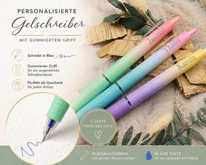 Gelschreiber personalisiert zarter Farbverlauf gummierter Griff mit Gravur Kuli Stift Gastgeschenk Geschenk