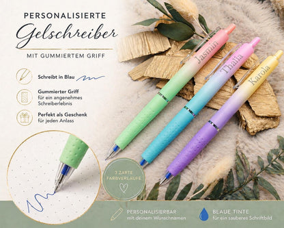 Gelschreiber personalisiert zarter Farbverlauf gummierter Griff mit Gravur Kuli Stift Gastgeschenk Geschenk