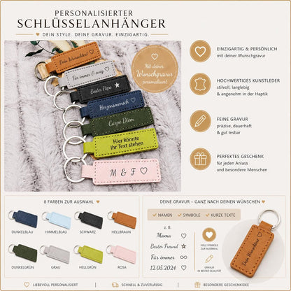 Schlüsselanhänger personalisiert rechteckig Kunstleder mit Gravur 71x25x3,3mm Geschenk