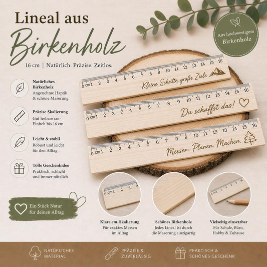 Lineal aus Holz 16 cm mit individueller Gravur Geschenk Schulkind Einschulung nachhaltig Birkenholz Holzlineal 170 x 25 x 3 mm  Geschenk