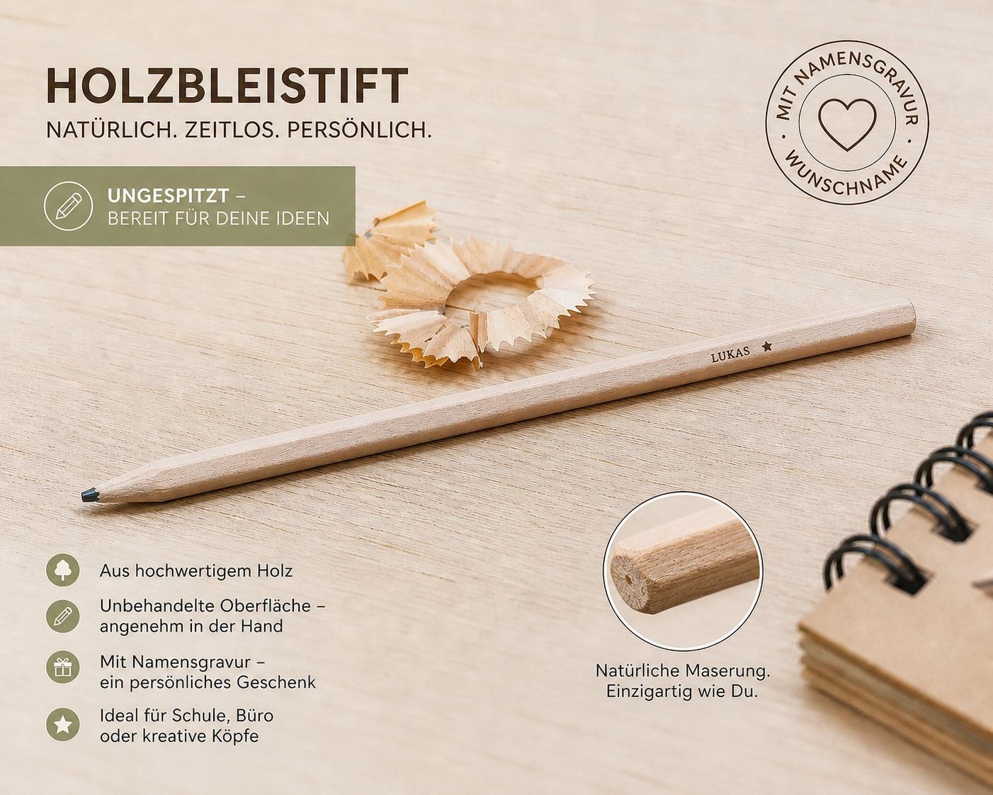 Personalisierter Bleistift mit Gravur | Gastgeschenk Hochzeit & Kommunion | Platzkarte Alternative | Bleistift mit Namen für Schultüte