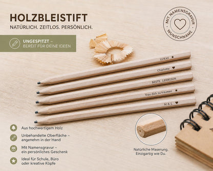 Personalisierter Bleistift mit Gravur | Gastgeschenk Hochzeit & Kommunion | Platzkarte Alternative | Bleistift mit Namen für Schultüte