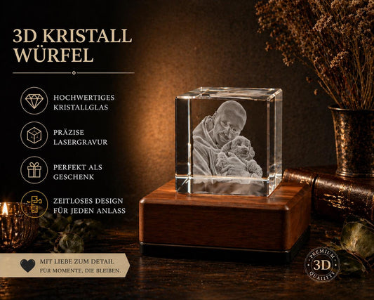 3D Foto im Kristall Würfel Kristallwürfel Gravur Fotogravur 30x30x30mm