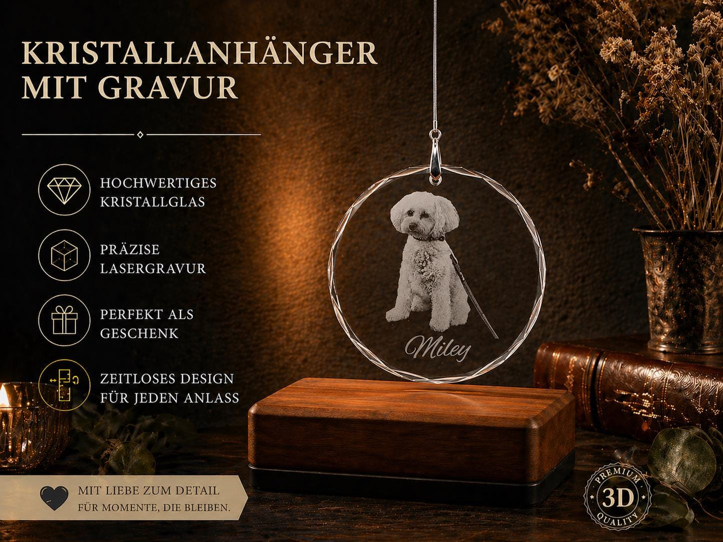 Kristallanhänger mit Fotogravur Tierfoto Christbaumanhänger Baumschmuck Schmuck Weihnachten Fensterschmuck