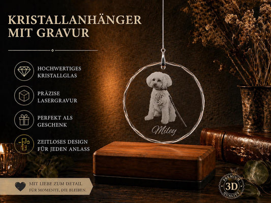 Kristallanhänger mit Fotogravur Tierfoto Christbaumanhänger Baumschmuck Schmuck Weihnachten Fensterschmuck