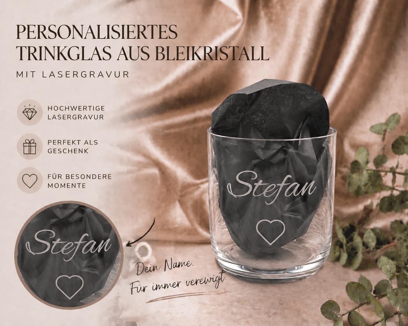 Trinkglas mit Gravur personalisiert Bleikristall Glas Becherglas 330ml mit individueller Gravur