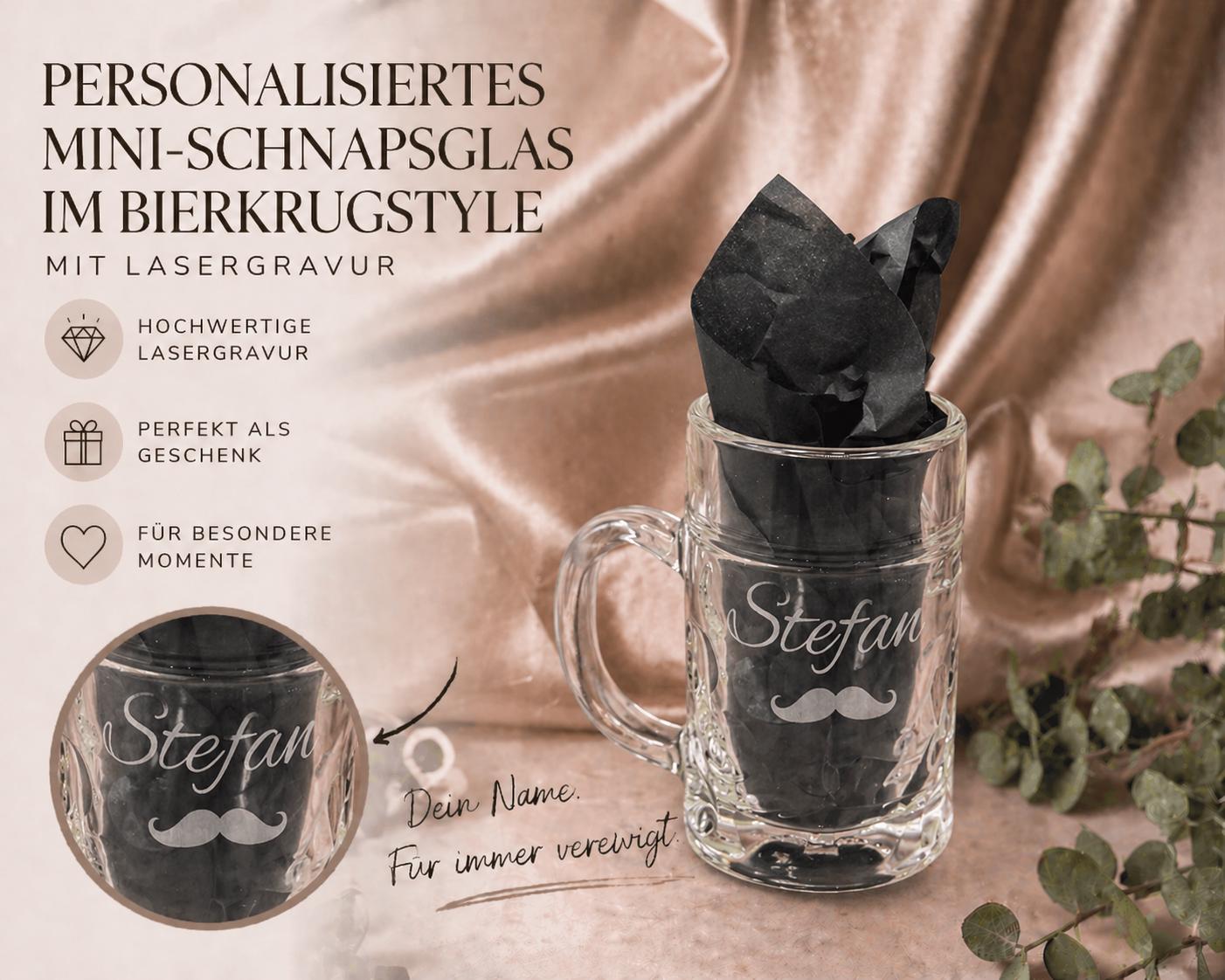Schnapsglas Mini personalisiert Maßkrug Bierkrug Glas JGA Hochzeit Party Gag 40ml mit individueller Gravur