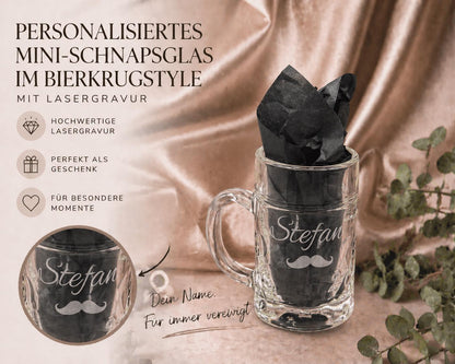 Schnapsglas Mini personalisiert Maßkrug Bierkrug Glas JGA Hochzeit Party Gag 40ml mit individueller Gravur