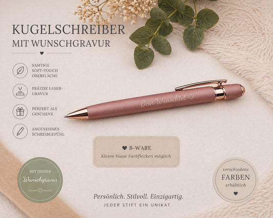 Kugelschreiber personalisiert mit Touchpen B-Ware rosegold aus Aluminium mit Gravur Kuli Stift Holz Gastgeschenk Geschenk schwarz