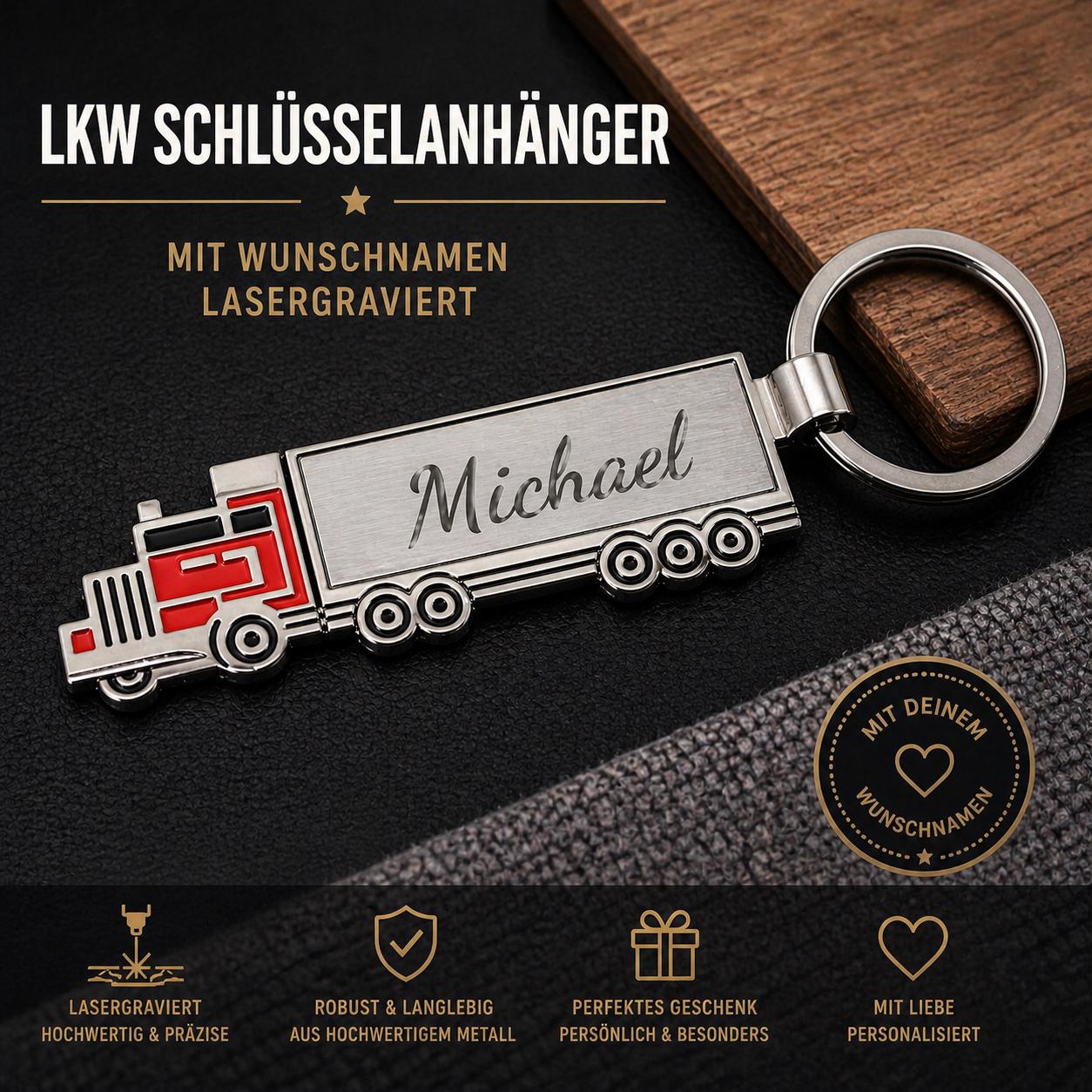 Schlüsselanhänger personalisiert LKW flach Truck Brummi Papa Edelstahl mit Gravur Geschenk