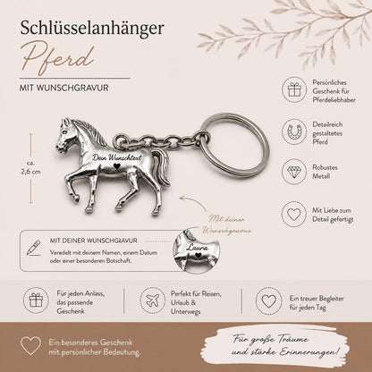 Schlüsselanhänger personalisiert Pferd Pony Metall mit individueller Gravur Geschenk