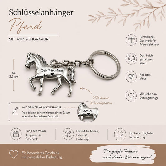 Schlüsselanhänger personalisiert Pferd Pony Metall mit individueller Gravur Geschenk