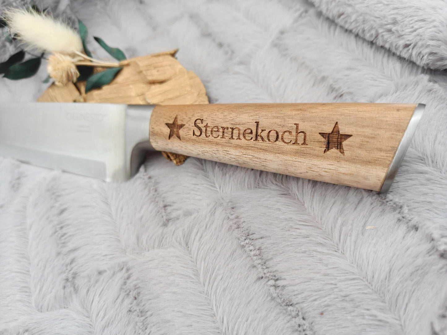 Massives Kochmesser mit Holzgriff & Gravur | Personalisiertes Chefmesser Edelstahl 20 cm | Geschenk für Grillmeister, Köche