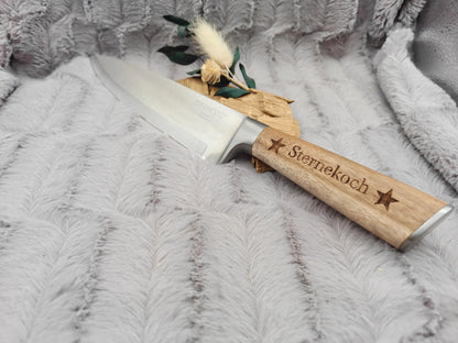 Massives Kochmesser mit Holzgriff & Gravur | Personalisiertes Chefmesser Edelstahl 20 cm | Geschenk für Grillmeister, Köche
