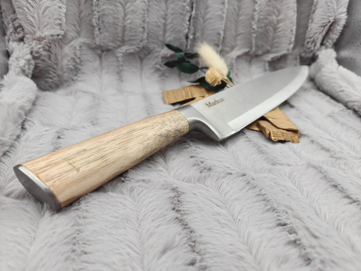 Massives Kochmesser mit Holzgriff & Gravur | Personalisiertes Chefmesser Edelstahl 20 cm | Geschenk für Grillmeister, Köche