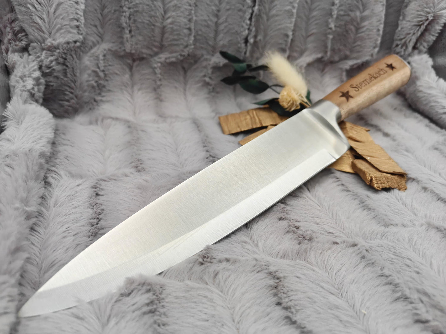 Massives Kochmesser mit Holzgriff & Gravur | Personalisiertes Chefmesser Edelstahl 20 cm | Geschenk für Grillmeister, Köche