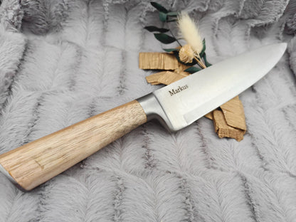 Massives Kochmesser mit Holzgriff & Gravur | Personalisiertes Chefmesser Edelstahl 20 cm | Geschenk für Grillmeister, Köche
