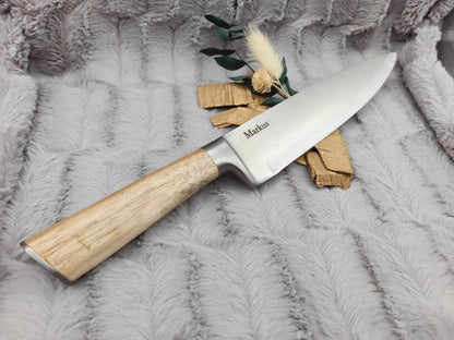 Massives Kochmesser mit Holzgriff & Gravur | Personalisiertes Chefmesser Edelstahl 20 cm | Geschenk für Grillmeister, Köche