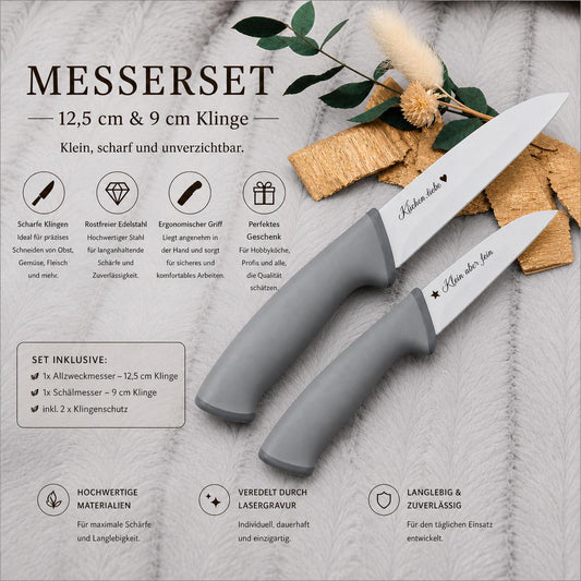 Personalisiertes Messerset 2-teilig mit Gravur | Obstmesser, Gemüsemesser Edelstahl | Individuelle Küchenhelfer mit Name & Klingenschutz