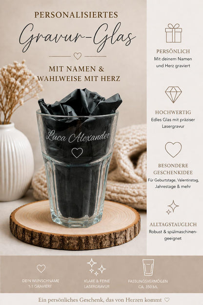 Latte Macchiato Glas mit Gravur personalisiert | Kaffeeglas mit Name oder Spruch | Geschenkidee Geburtstag & Einzug | Trinkglas individuell