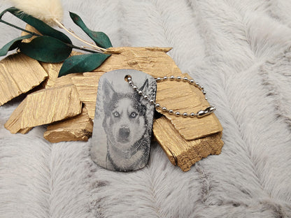Dog Tag Hundemarke mit Fotogravur aus Aluminium eloxiert | Personalisierte Erkennungsmarke mit Foto | Individueller Anhänger inkl. Kette