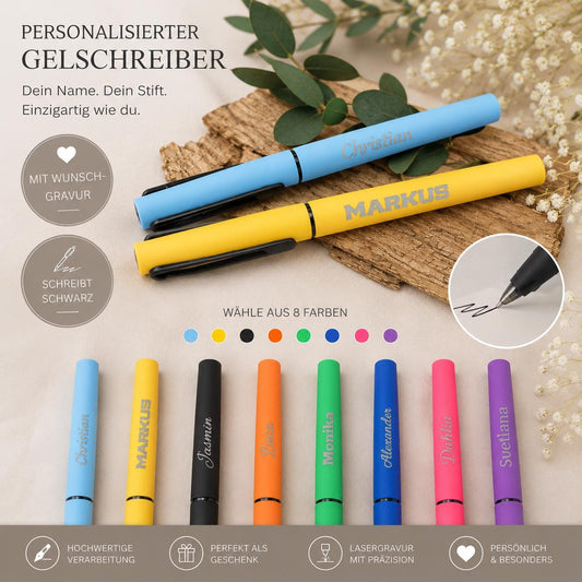 Gelschreiber personalisiert 8 verschiedene Farben gummierter Griff mit Gravur Kuli Stift Gastgeschenk Geschenk Kugelschreiber