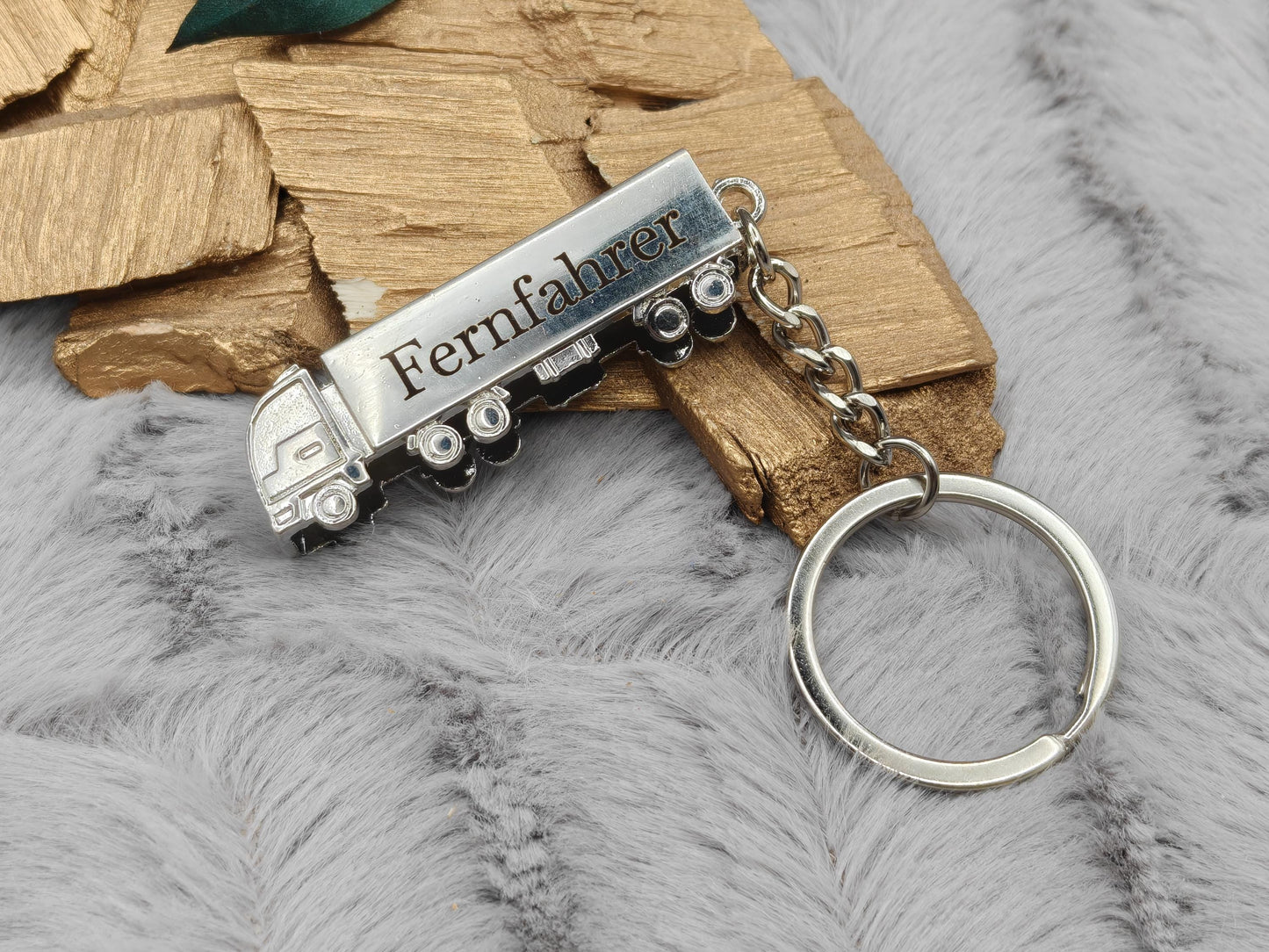 Schlüsselanhänger personalisiert LKW Sattelschlepper Truck Brummi mit Gravur 50x11x16mm Geschenk silber