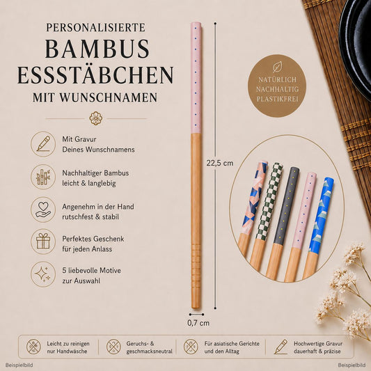Personalisierte Essstäbchen mit Gravur | Bambus Chopsticks mit Name | Inkl. Gratis 3D-Druck Halter | Geschenkidee Sushi Fans & Asia Küche