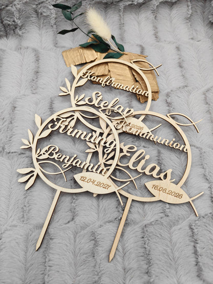 Caketopper Konfirmation, Kommunion oder Firmung personalisiert aus Holz  mit Namen Cake Topper
