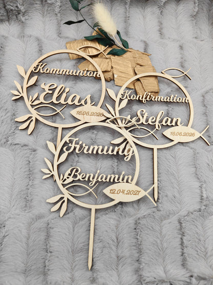 Caketopper Konfirmation, Kommunion oder Firmung personalisiert aus Holz  mit Namen Cake Topper