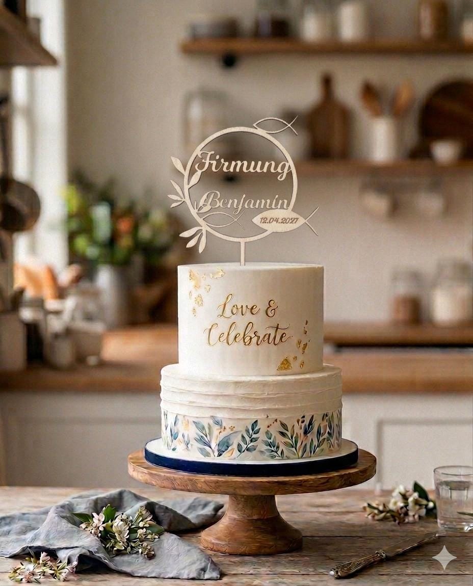 Caketopper Konfirmation, Kommunion oder Firmung personalisiert aus Holz  mit Namen Cake Topper