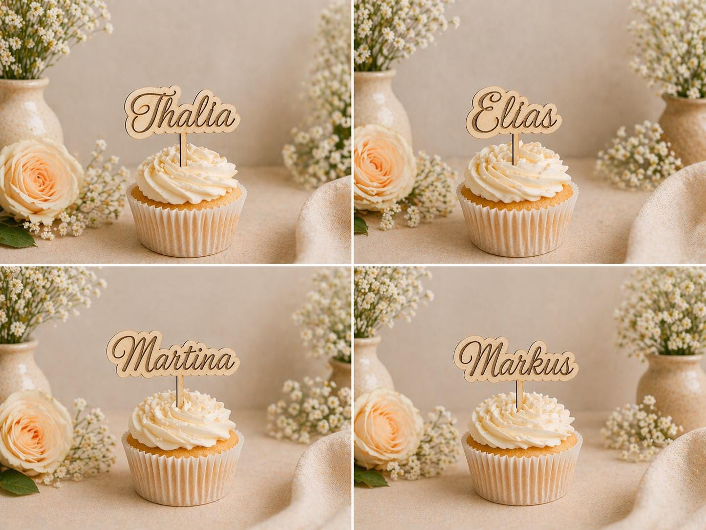Caketopper personalisiert mit Namen für Cupcakes Muffins Minitörtchen Cake Topper Holz