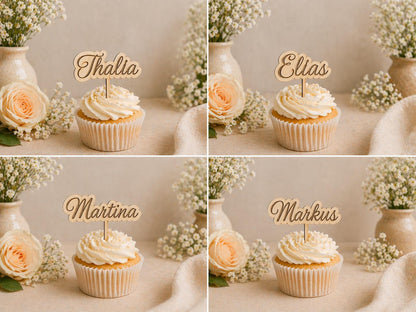 Caketopper personalisiert mit Namen für Cupcakes Muffins Minitörtchen Cake Topper Holz