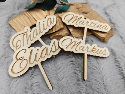 Caketopper personalisiert mit Namen für Cupcakes Muffins Minitörtchen Cake Topper Holz