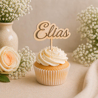 Caketopper personalisiert mit Namen für Cupcakes Muffins Minitörtchen Cake Topper Holz