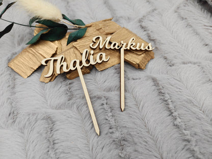 Caketopper personalisiert mit Namen für Cupcakes Muffins Minitörtchen Cake Topper Holz konturgeschnitten