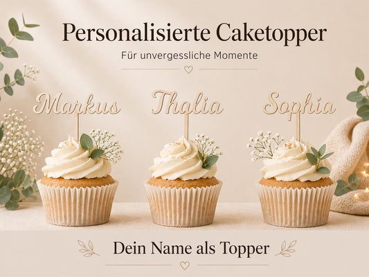 Caketopper personalisiert mit Namen für Cupcakes Muffins Minitörtchen Cake Topper Holz konturgeschnitten