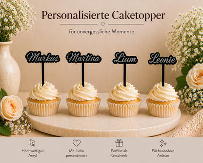 Caketopper Acryl personalisiert mit Namen für Cupcakes Muffins Minitörtchen Cake Topper