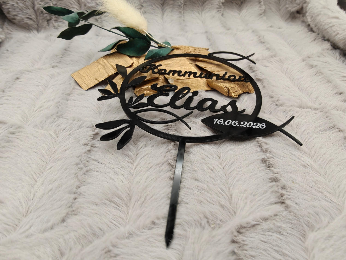 Cake Topper Kommunion Konfirmation Firmung personalisiert mit Name | Tortendeko | Acryl | Fisch |  Geschenk | Tortenstecker