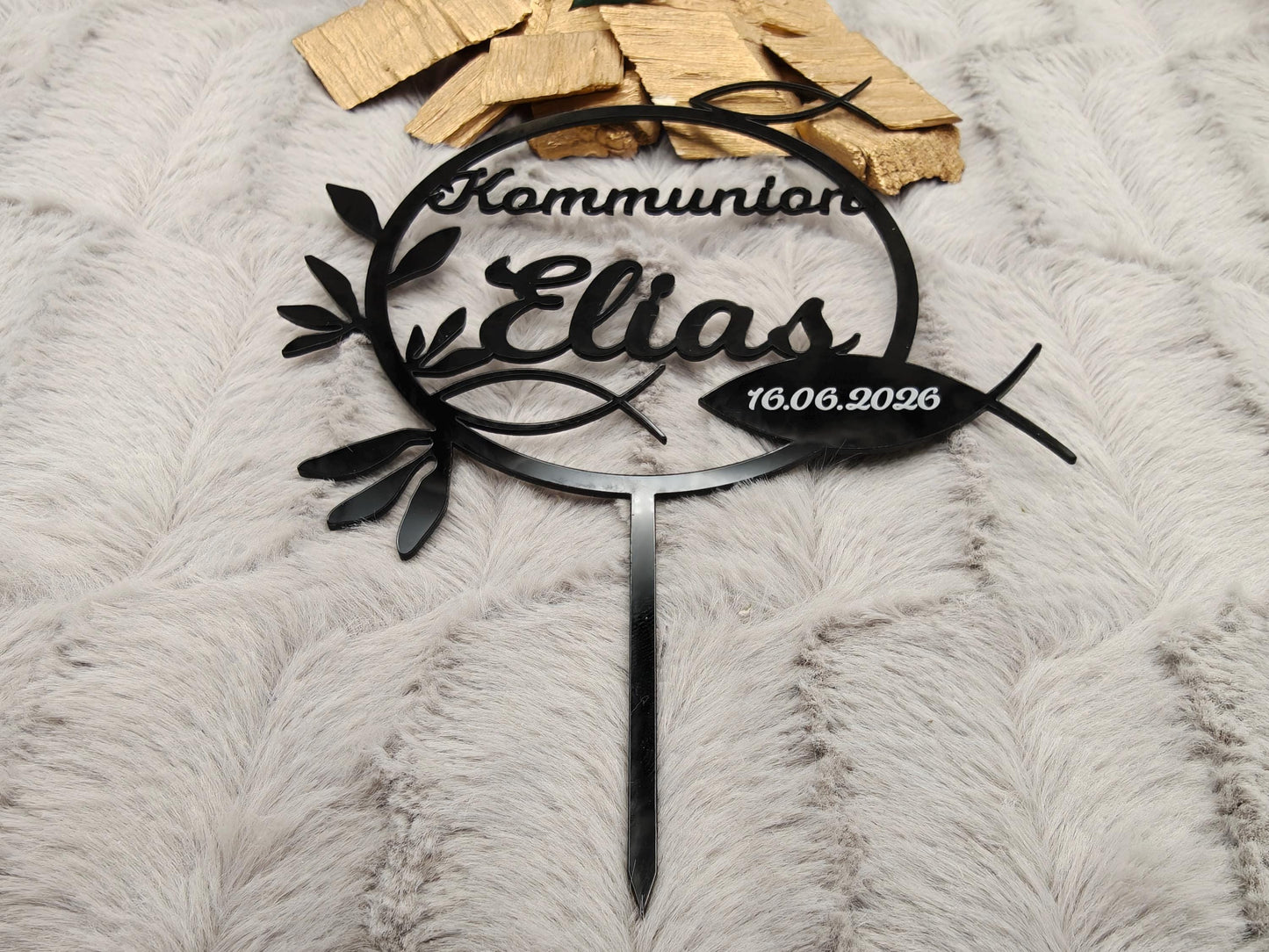 Cake Topper Kommunion Konfirmation Firmung personalisiert mit Name | Tortendeko | Acryl | Fisch |  Geschenk | Tortenstecker