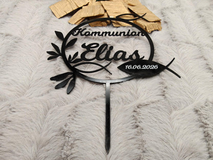 Cake Topper Kommunion Konfirmation Firmung personalisiert mit Name | Tortendeko | Acryl | Fisch |  Geschenk | Tortenstecker