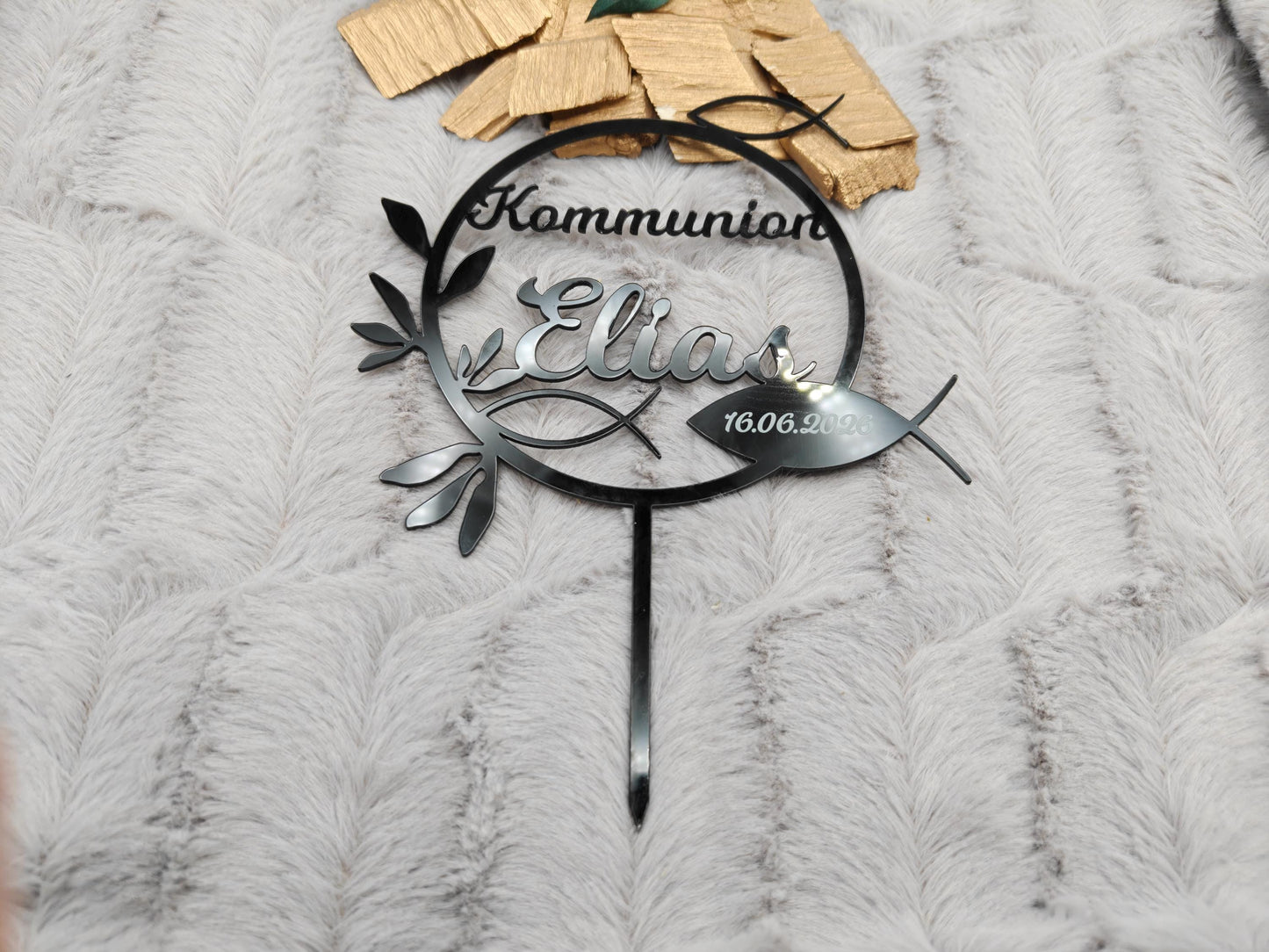 Cake Topper Kommunion Konfirmation Firmung personalisiert mit Name | Tortendeko | Acryl | Fisch |  Geschenk | Tortenstecker