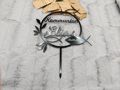 Cake Topper Kommunion Konfirmation Firmung personalisiert mit Name | Tortendeko | Acryl | Fisch |  Geschenk | Tortenstecker