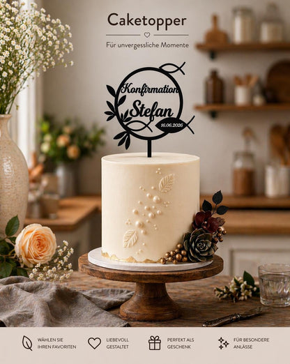 Cake Topper Kommunion Konfirmation Firmung personalisiert mit Name | Tortendeko | Acryl | Fisch |  Geschenk | Tortenstecker