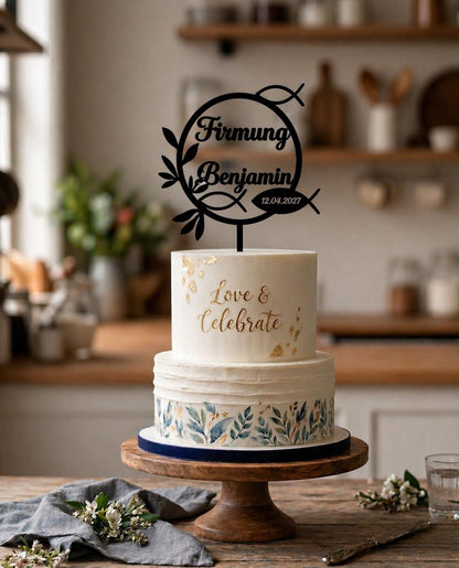 Cake Topper Kommunion Konfirmation Firmung personalisiert mit Name | Tortendeko | Acryl | Fisch |  Geschenk | Tortenstecker