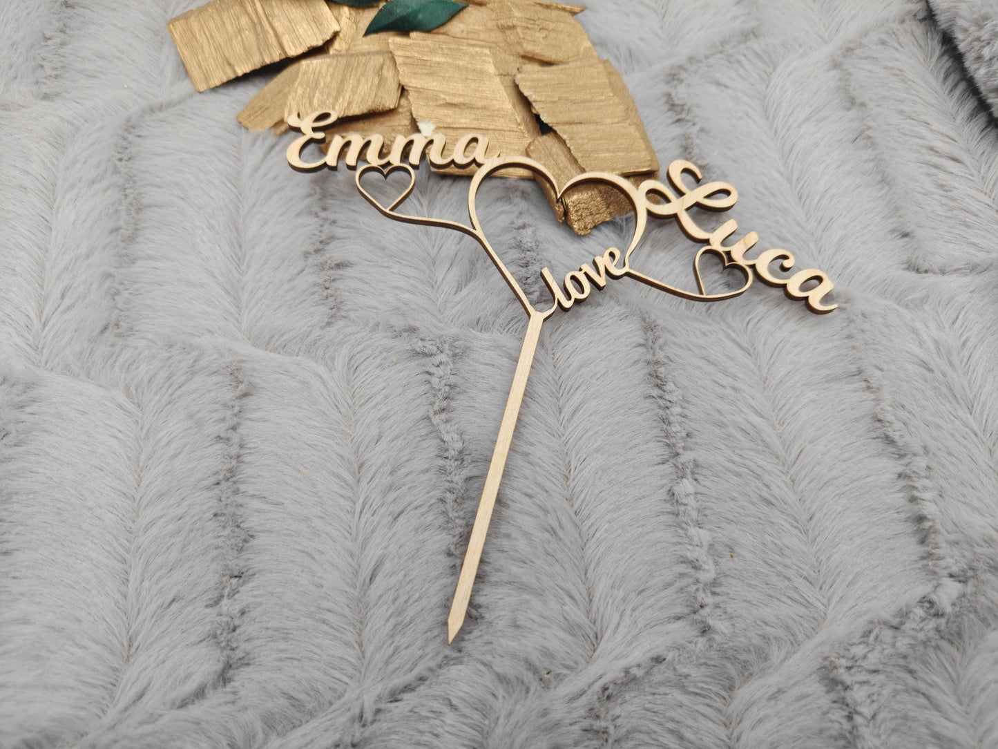 Cake Topper personalisiert Hochzeit aus Holz | Tortenstecker mit 2 Namen & Herzen | Wedding Cake Topper Birkensperrholz | Boho Tortendeko